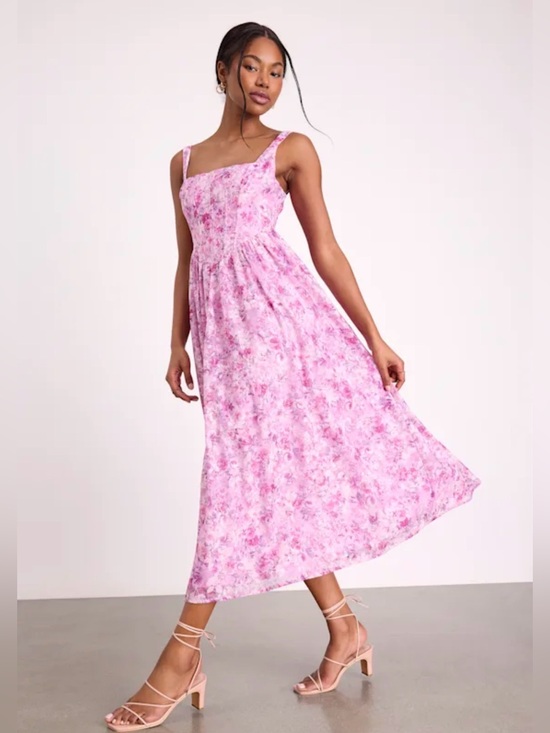 Lulus Dresses & Skirts - Lulus Colwyn Light Magenta Floral Midi Dress NWT XL